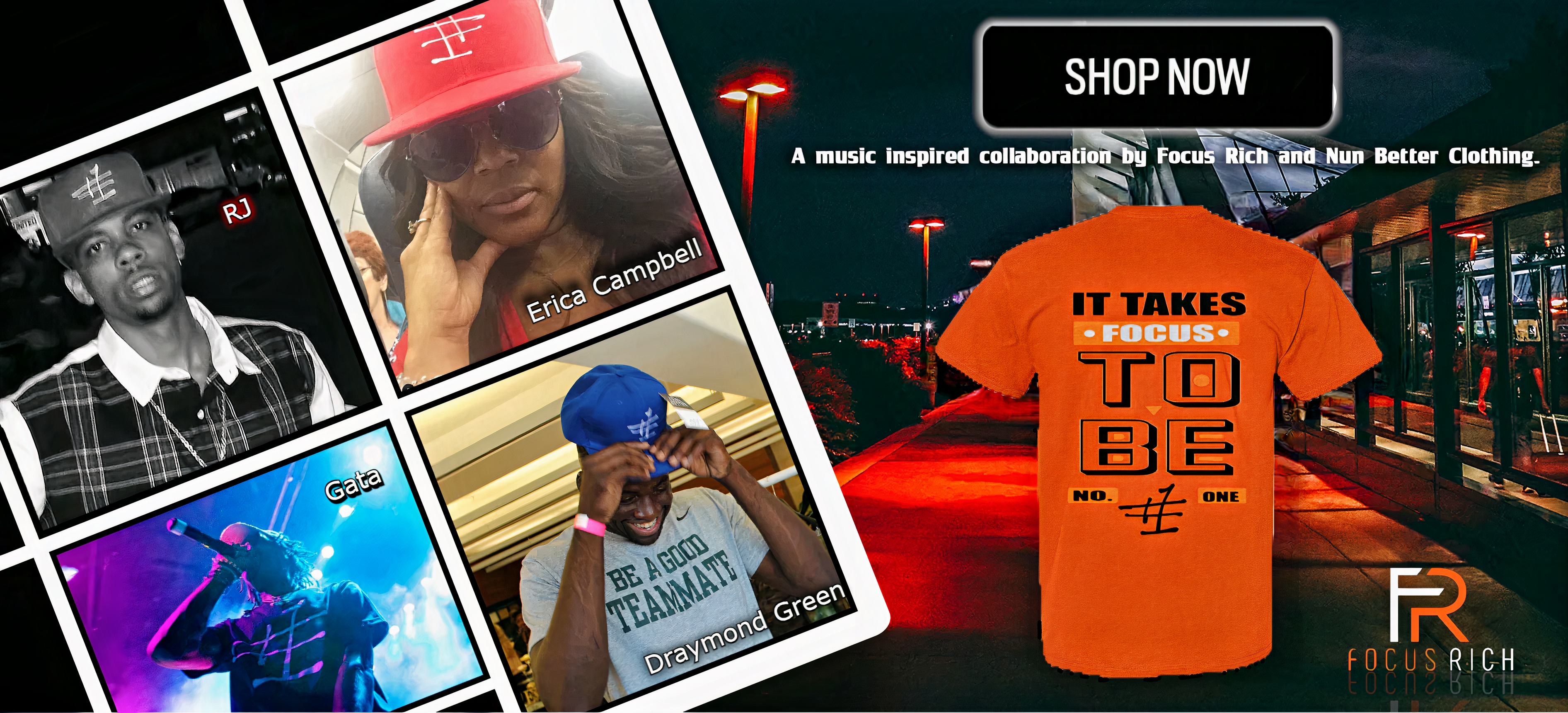 Focus Better – NunBetter x Focus Rich collab featuring RJ OMMIO, Draymond Green, GED Gata, and Erica Campbell.